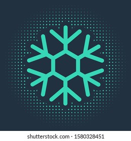 Green Snowflake icon isolated on blue background. Abstract circle random dots. Vector Illustration