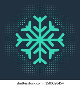 Green Snowflake icon isolated on blue background. Abstract circle random dots. Vector Illustration