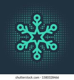 Green Snowflake icon isolated on blue background. Abstract circle random dots. Vector Illustration