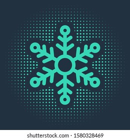 Green Snowflake icon isolated on blue background. Abstract circle random dots. Vector Illustration