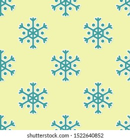 Green Snowflake icon isolated seamless pattern on yellow background.  Vector Illustration
