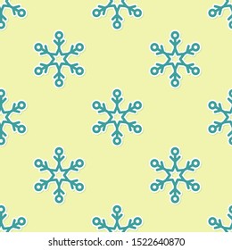 Green Snowflake icon isolated seamless pattern on yellow background.  Vector Illustration