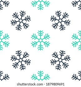 Green Snowflake icon isolated seamless pattern on white background. Vector.
