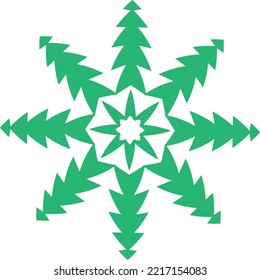 green snowflake made of christmas trees