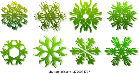 Green Snowflake Set – Decorative Winter Craft. Paper Cut Snow – Handmade Winter Decoration