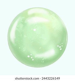 Green soap bubble painted in watercolor on a white background. Vector illustration