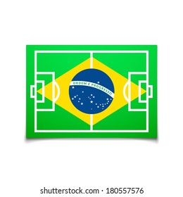 Green soccer field, brazil flag, vector background illustration