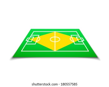 Green soccer field, brazil flag, vector background illustration