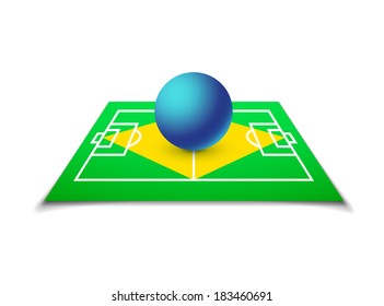 Green soccer field, brazil flag, vector background illustration