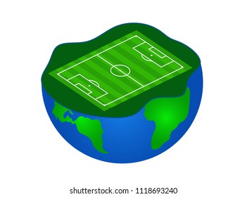 Green soccer field in the earth. Football stadium. Vector illustration.