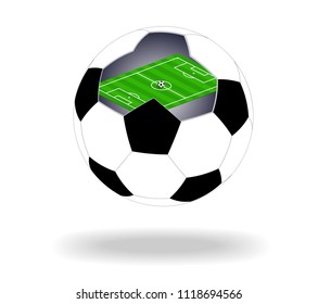 Green soccer field inside ball. Football stadium. Vector illustration.