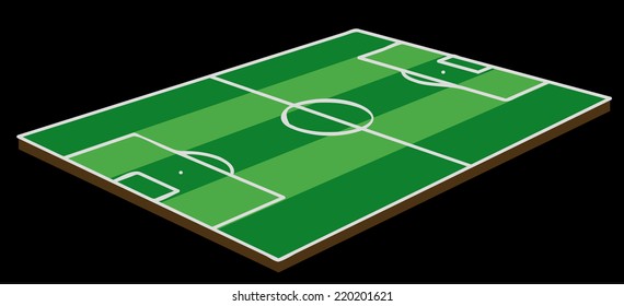green soccer field with lines in perspective geometry, in a isolated image with black background, eps 10 vector file