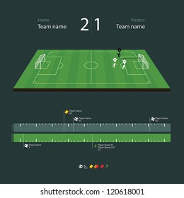 Green soccer field with set of infographic elements