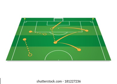 Green soccer field with tactic table. Vector illustration.