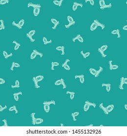 Green Soccer or football shoes with spikes icon isolated seamless pattern on green background. American football boot and ball.  Vector Illustration