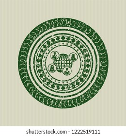 Green social network icon inside distress with rubber seal texture