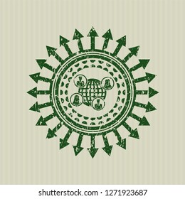 Green social network icon inside rubber seal with grunge texture