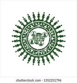 Green social network icon inside grunge stamp