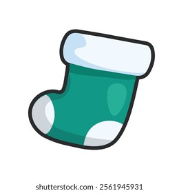 green sock with outline in flat vector design.