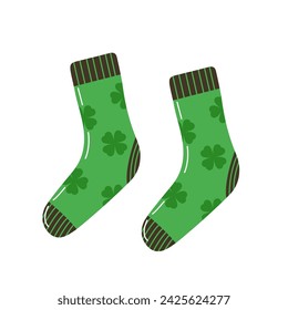 green socks with clover. green socks on a white background. good luck socks. St.Patrick 's Day