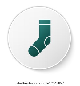 Green Socks icon isolated on white background. White circle button. Vector Illustration
