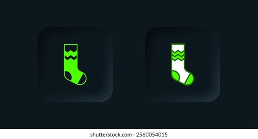 Green Socks icon isolated on black background. Black square button. Vector