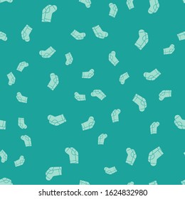 Green Socks icon isolated seamless pattern on green background.  Vector Illustration