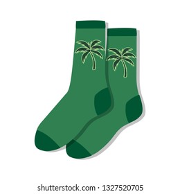 green socks with palm tree.Vector illustration