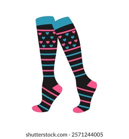 Green socks with pink hearts Illustration. Ideal for fashion projects, clothing catalogs, digital prints, or playful design themes.