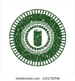 Green soda can icon inside distress rubber seal