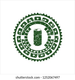 Green soda can icon inside distressed rubber grunge seal