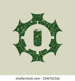 Green soda can icon inside distressed rubber grunge seal