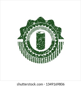 Green soda can icon inside distressed grunge stamp