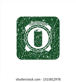 Green soda can icon inside distress grunge stamp