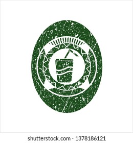 Green soda icon inside grunge stamp