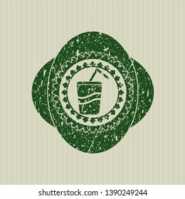 Green soda icon inside rubber grunge stamp
