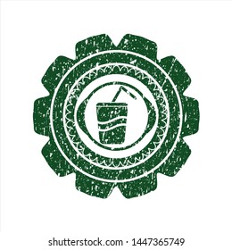 Green soda icon inside rubber grunge stamp