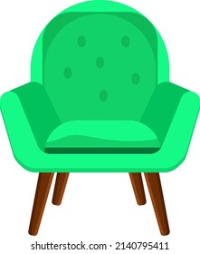 Sillón de sofá verde, ilustración, vector sobre fondo blanco.