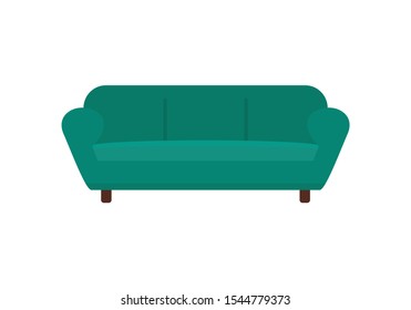 Green sofa flat icon. Vector Green sofa in flat style isolated on white background. Element for web, game and advertising