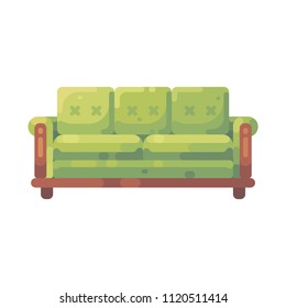 Green sofa flat illustration. Furniture icon.