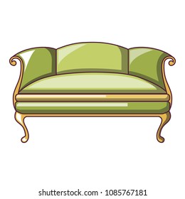 Green sofa icon. Cartoon of green sofa vector icon for web design isolated on white background