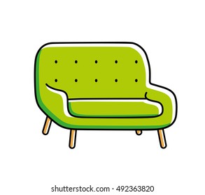 Green sofa icon isolated.