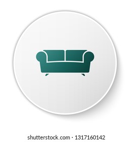 Green Sofa icon isolated on white background. Green circle button. Vector Illustration