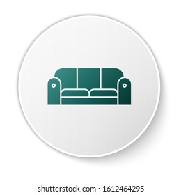 Green Sofa icon isolated on white background. White circle button. Vector Illustration