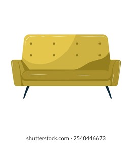 Sofá verde com pernas em design plano. Sofá moderno para o interior da sala de estar. Ilustração vetorial isolada.