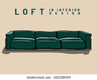 Green sofa. Loft in interior design eps 10 illustration