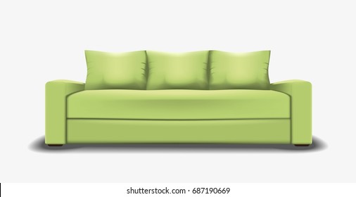Green sofa on white background