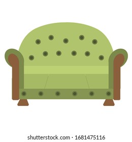 sofá verde con armarios acolchados sobre un fondo blanco. Ilustración vectorial aislada en un estilo plano. De estilo retro. Mobiliario para apartamentos y oficinas. Para el diseño interior.