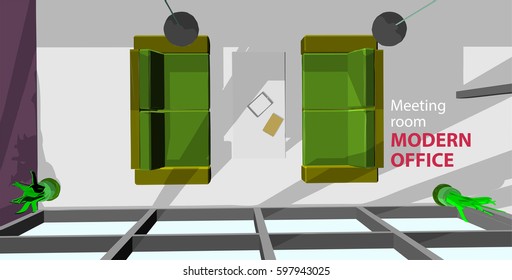 Green sofas in the modern office top view