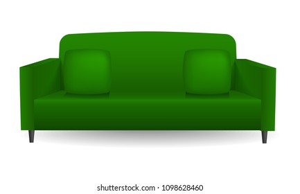 Green soft sofa mockup. Realistic illustration of green soft sofa vector mockup for web design isolated on white background